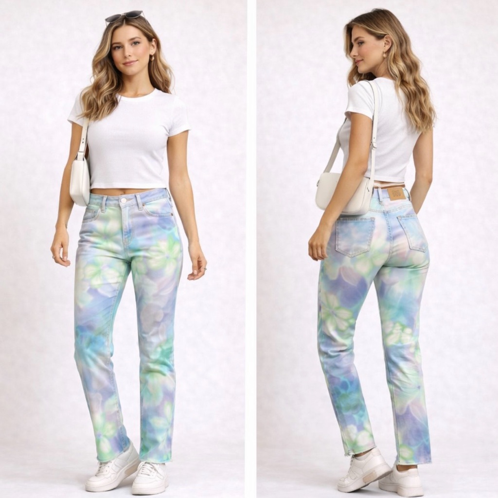 Bdg Urban Outfitters Floral Tie Dye Jeans Size 24 Y2k High Rise Straight Leg